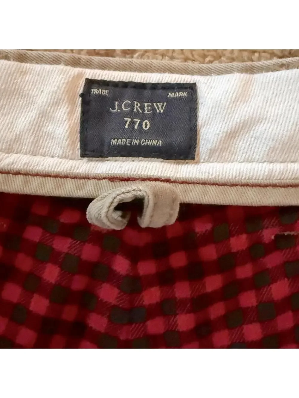 Vintage J. Crew 770 Khaki Chino pant w buffalo check flannel lining  34 x 32